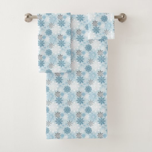 Patroon blauw en zilver wintersneeuwvlokken bad handdoek (Insitu)