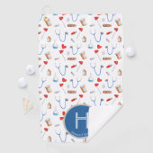 Patroon Blauw Monogram Dokter Golfhanddoek (Insitu)