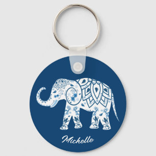  Patroon Blauwe Olifant Gepersonaliseerd Sleutelhanger