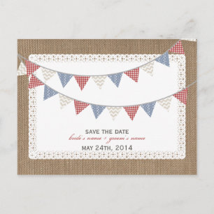 Patroon Bunting Burlap Geïnspireerd Save the Date Aankondigingskaart