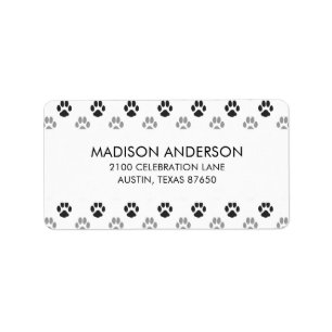 Patroon Cute Black and White Paw Prints Etiket