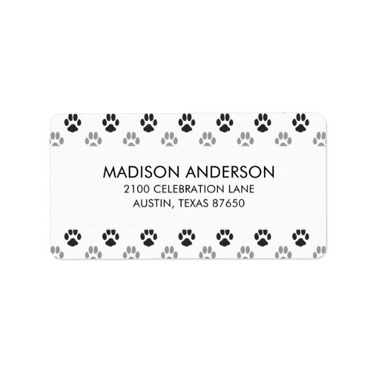 Patroon Cute Black and White Paw Prints Etiket (Voorkant)