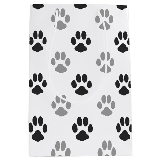 Patroon Cute Black and White Paw Prints Medium Cadeauzakje (Voorkant)