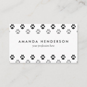 Patroon Cute Black and White Paw Prints Visitekaartje