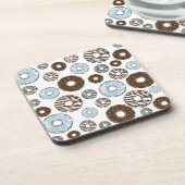 Patroon donuts, blauwe donuts, bruine donuts bier onderzetter (Linkerzijde)