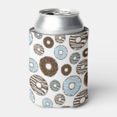 Patroon donuts, blauwe donuts, bruine donuts blikjeskoeler (Blikje Voorkant)