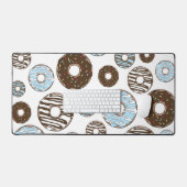 Patroon donuts, blauwe donuts, bruine donuts bureaumat (Keyboard & Muis)