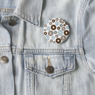 Patroon donuts, blauwe donuts, bruine donuts ronde button 5,7 cm