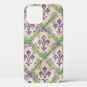 patroon "Fleur de lis" - waterverf Iris iPhone 12 Hoesje