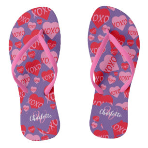 Patroon Harten XOXO Liefde Rood Roze Paarse Monogr Teenslippers