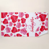 Patroon Harten XOXO Liefde Rood Roze Wit Monogram Strandlaken (Voorkant)