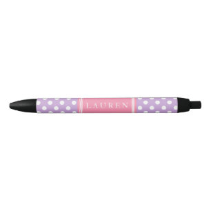 Patroon lavender en roze pokadots zwarte inkt pen