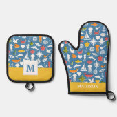 Patroon mariene symbolen ovenwant & pannenlap set (Voorkant)