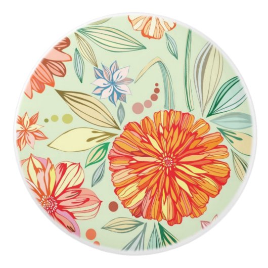 Patroon met asters keramische knop (Voorkant)