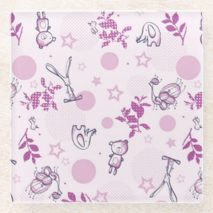 patroon met  babydieren glazen onderzetter