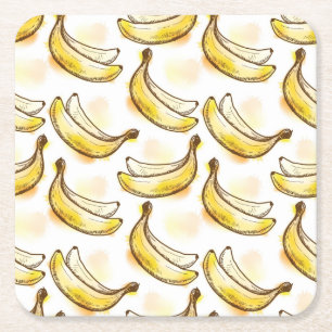 Patroon met banaan vierkante kartonnen onderzetter