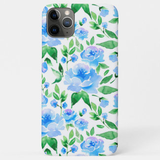 Patroon met blauwe waterverf bloemen iPhone 11 pro max hoesje
