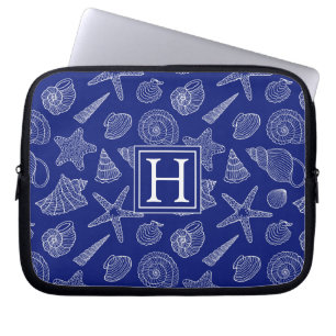 Patroon met Bright Blue Shell   Voeg je Initiaal t Laptop Sleeve