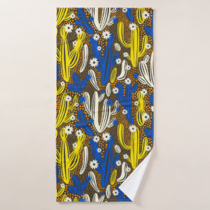  patroon met cactus op zwarte achtergrond. S Badhanddoek