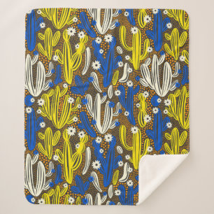  patroon met cactus op zwarte achtergrond. S Sherpa Deken
