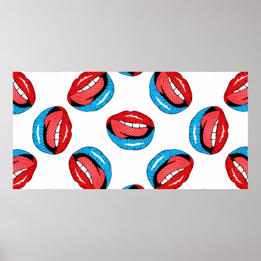 patroon met cartoon patchbadges met lip poster (Voorkant)