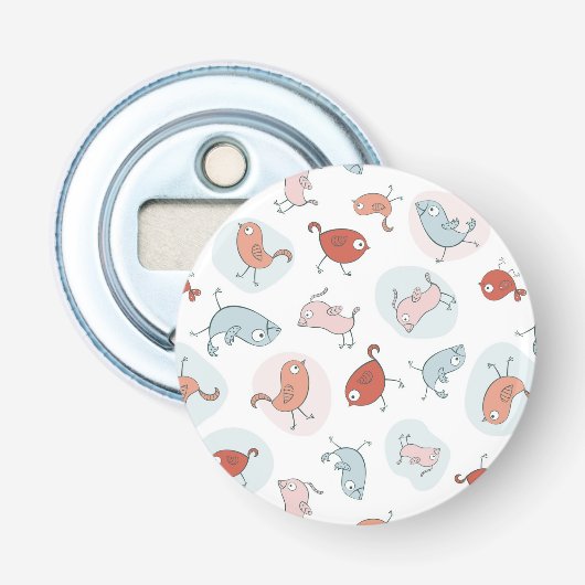 patroon met cartoon vogels button flesopener (Voorkant)