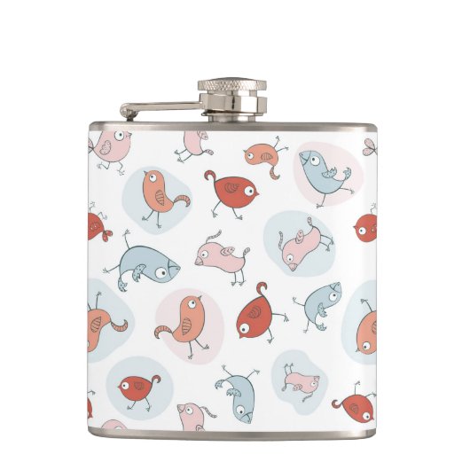patroon met cartoon vogels heupfles (Voorkant)