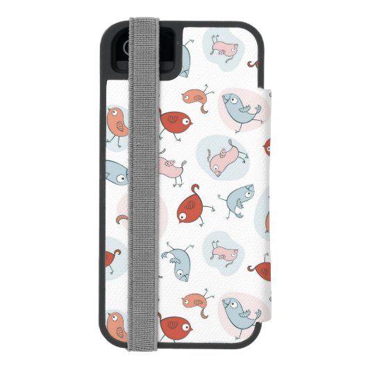 patroon met cartoon vogels incipio iPhone portemonnee hoesje (Agenda Achterkant)