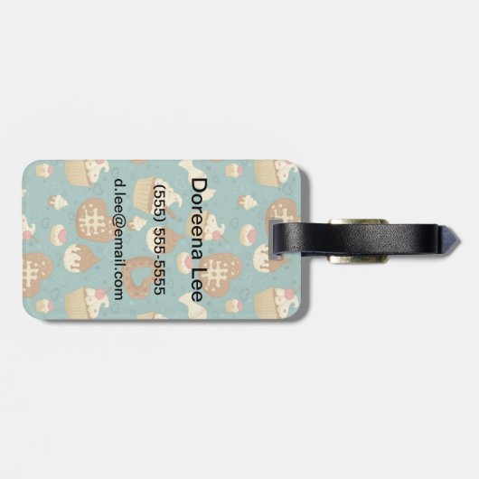 Patroon met cupcakes en snoepjes bagagelabel (Achterkant horizontaal)