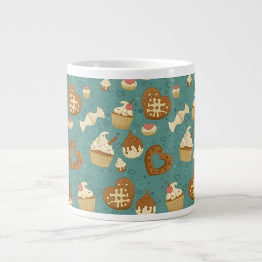 Patroon met cupcakes en snoepjes jumbo mok (Voorkant)