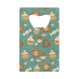 Patroon met cupcakes en snoepjes kredietkaart flessenopener