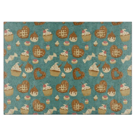 Patroon met cupcakes en snoepjes snijplank (Voorkant)