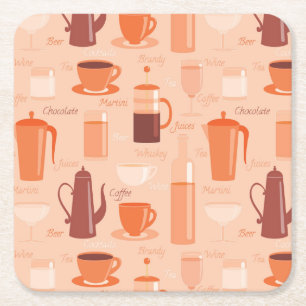 Patroon met drinken en tekst vierkante kartonnen onderzetter