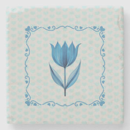 Patroon met een blauwe tulp stenen onderzetter