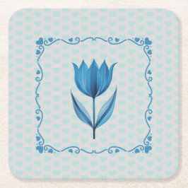 Patroon met een blauwe tulp vierkante kartonnen onderzetter