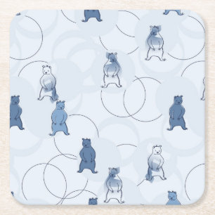 patroon met een grizzly beer vierkante kartonnen onderzetter