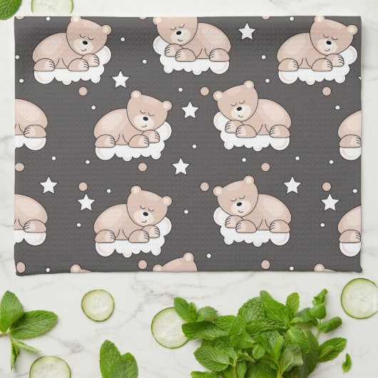 patroon met een klein beer slapen theedoek (Gevouwen)