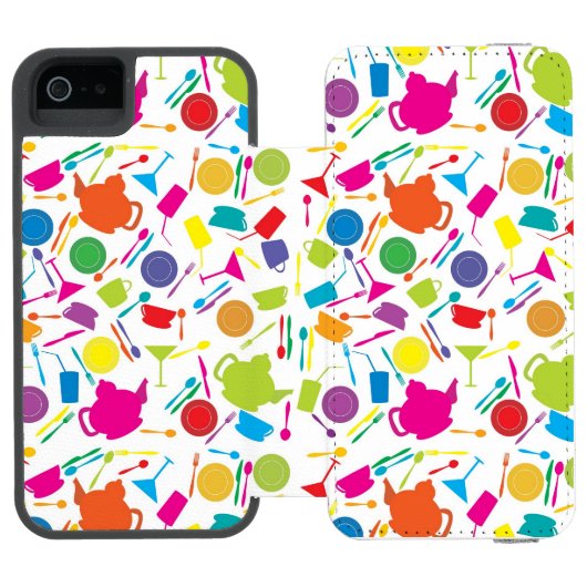 Patroon met gekleurde keukenspullen incipio iPhone portemonnee hoesje (Agenda Open)