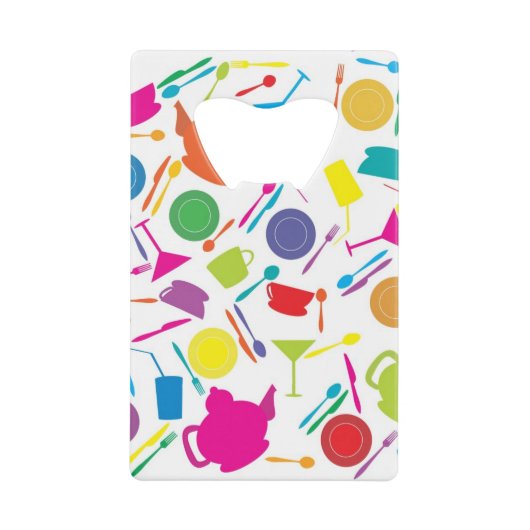 Patroon met gekleurde keukenspullen kredietkaart flessenopener (Voorkant)