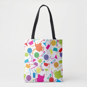 Patroon met gekleurde keukenspullen tote bag
