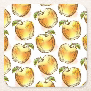 Patroon met gele appel vierkante kartonnen onderzetter