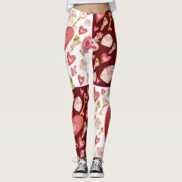 Patroon met gemengde harten en sleutels leggings