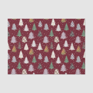 Patroon met gevlekte kerstbomen in Maroon Tissuepapier