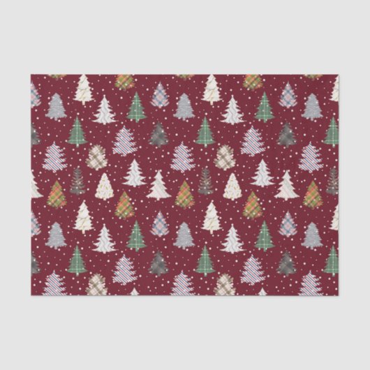 Patroon met gevlekte kerstbomen in Maroon Tissuepapier (Voorkant)