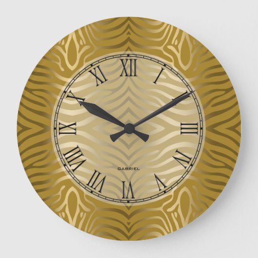 Patroon met gouden tinten Zebra Stripes Grote Klok (Voorkant)