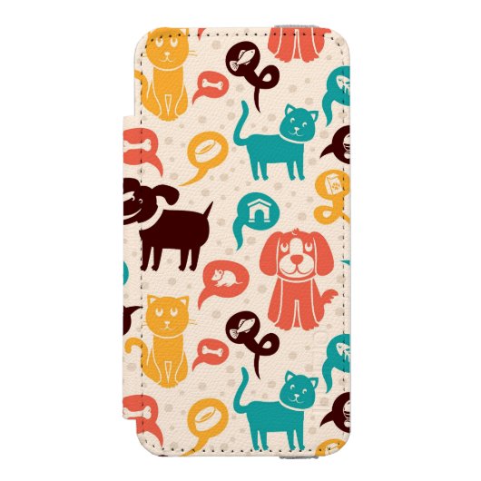 Patroon met grappige katten en honden incipio iPhone portemonnee hoesje (Voorkant Agenda)