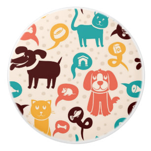 Patroon met grappige katten en honden keramische knop