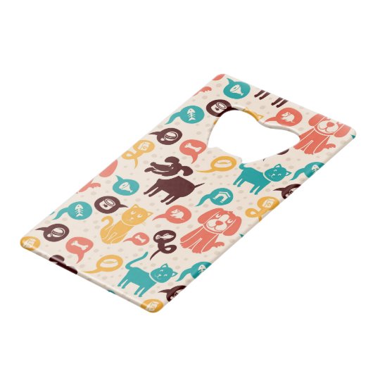 Patroon met grappige katten en honden kredietkaart flessenopener (Voorkant Gekanteld)