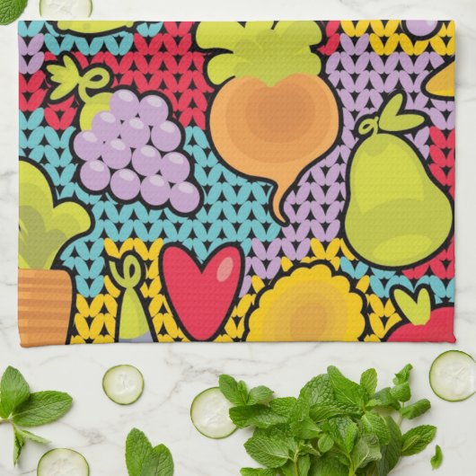 Patroon met groenten en fruit theedoek (Gevouwen)