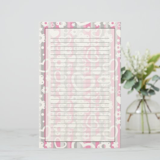Patroon met hart en bloemen briefpapier (Staand voorkant)